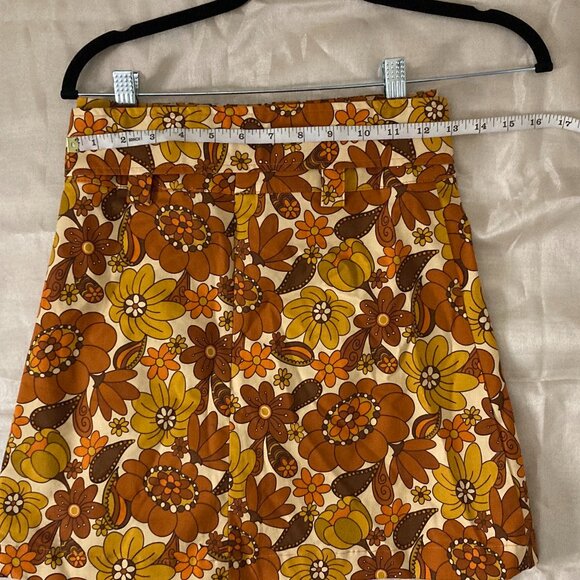 retro 60s floral high waisted autum colors mini skirt - Picture 7 of 8